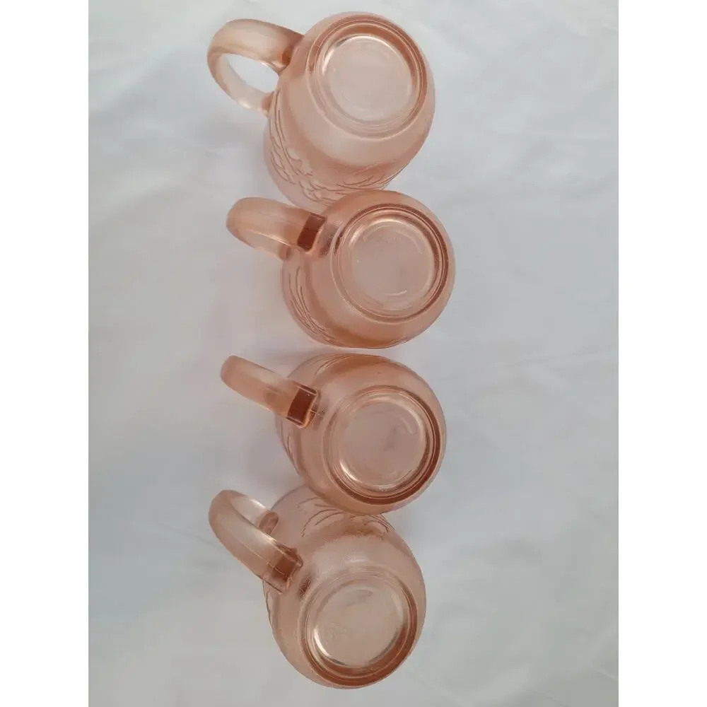 Pink Depression Glass Vintage Arcoroc France Rosaline Rose Coffee Mug Set of 4